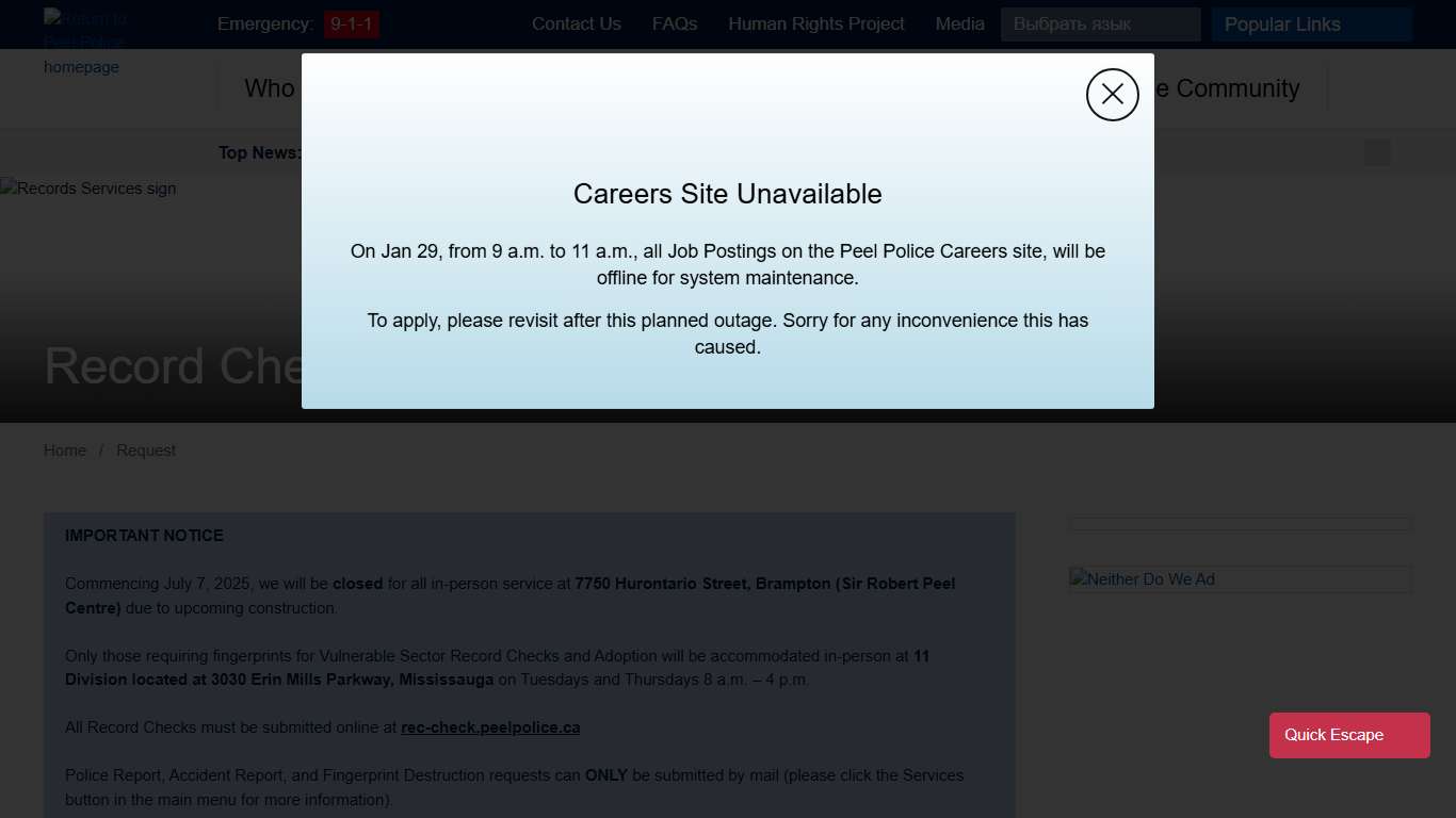 Record Checks and Suspensions Pardons - Peel Regional Police